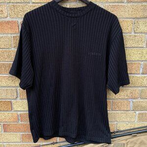 Vintage 1998 Versace Ripple Knit Logo T Shirt Black Size 54